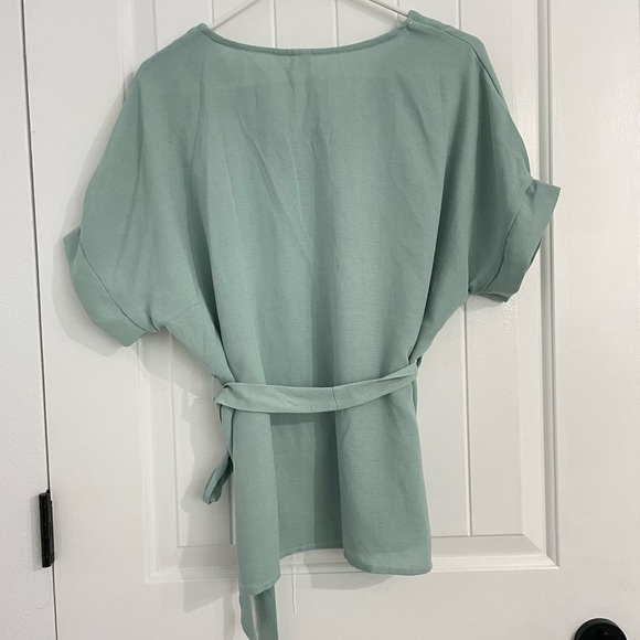 NWOT Sage Green Waist-Tie Blouse - Picture 4 of 5